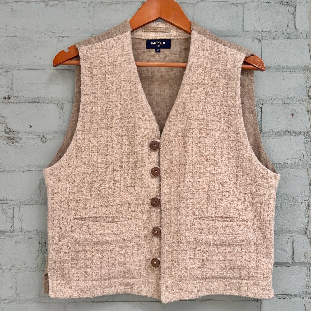 Mexx Tan Textured Vest with V-Neckline